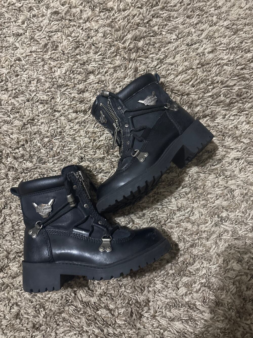 Youth Harley Davidson Brake Light Leather Riding Boots Double Zip Moto 10